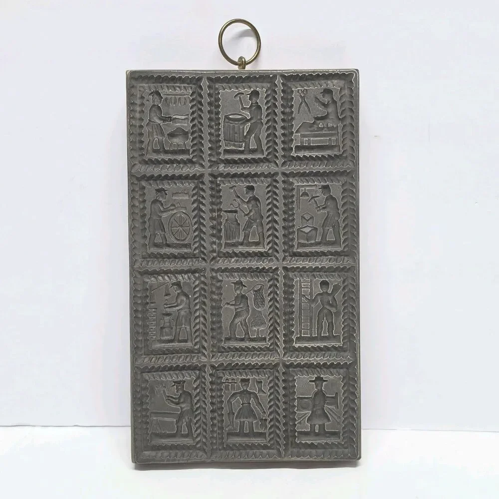 Old Springerle Cookie Biscuit Metal Stamp Mold - 12 Medieval Guildsmen Folk Art
